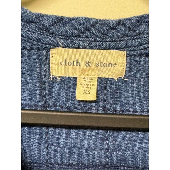 CLOTH & STONE Denim V-Neck Grid Stitched Mini Dress, Sz XS - Picture 7 of 9